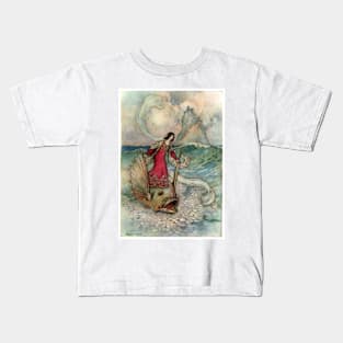 Rita Riding on the Dolphin by Warwick Goble Kids T-Shirt